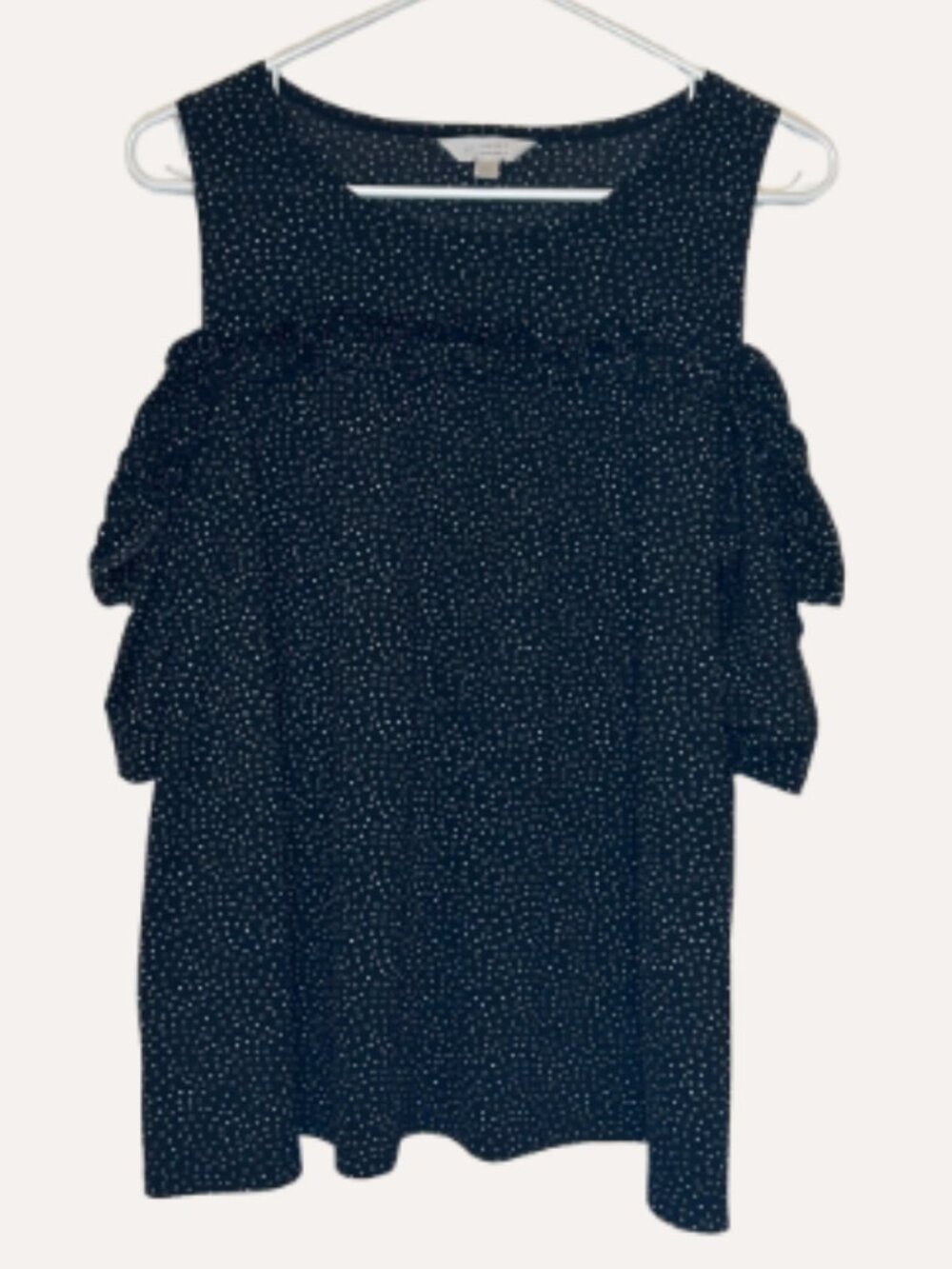 LC Lauren Conrad Black Polka Dot Cold Shoulder Blouse XL • Ruffle Sleeve Top